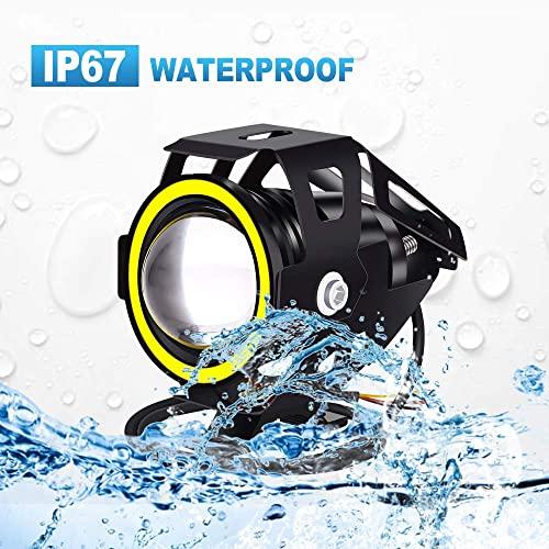 X-STYLE U7 Motorcycle Fog Lights, LED, Dual Mode, White + Yellow Squid Ring, Headlight, Auxiliary Light, Bullet Shape, 12V, Universal, with Switch, Se