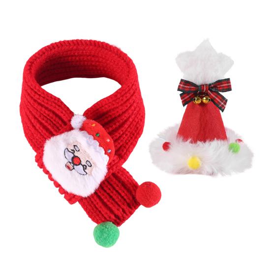 Pet Christmas Hat And Scarf Set for Small Dogs Cats Winter Knitted Santa Hat