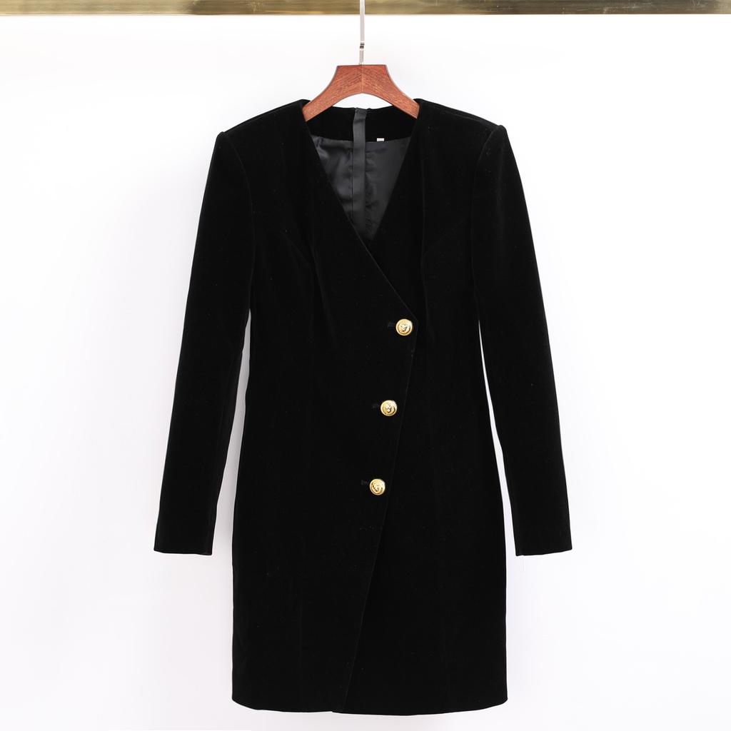 Cross-border New Year Button-up Jacket, Suit Dress, Long-sleeve Velvet Dress for Women
