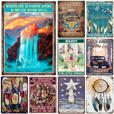 Vintage Stay Trippy Lillte Happie Metal Tin Signs Posters Plate Wall Decor for Home Bars Garage Cafe Clubs Retro Posters Plaque