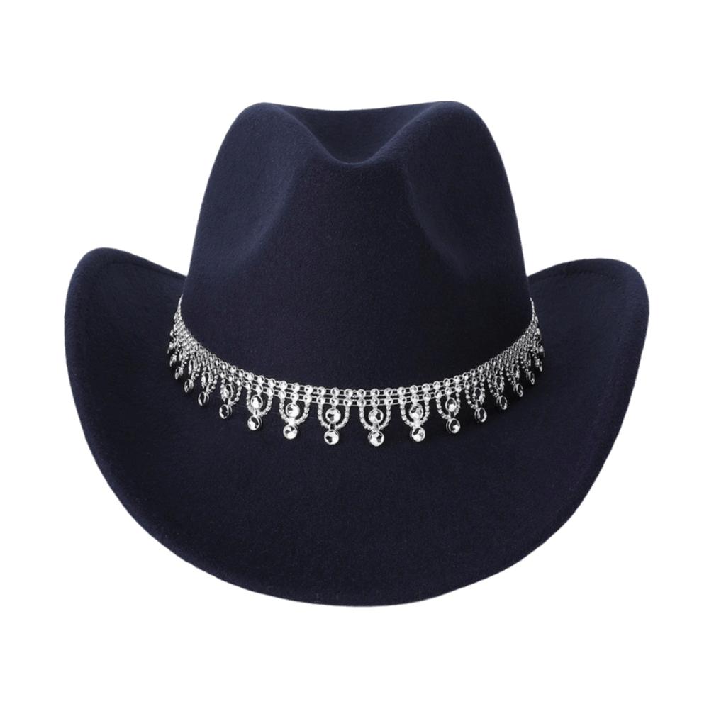 Sparkling Western Cowboy Hat Rhinestone Decoration Top Hat Elegant Felt Fedora Hat Women