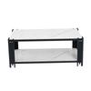 Rectangular Coffee Table with Metal Legs, Marbled Tabletop, Modern Living Room Furniture, White-Black – H46/B1140/T64 cm