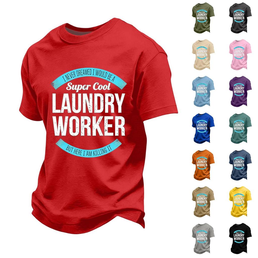 Men's Casual Loose Fit Short Sleeve T-Shirt Labor Day Printed Top Comfortable Cotton Blend Crew Neck Tee