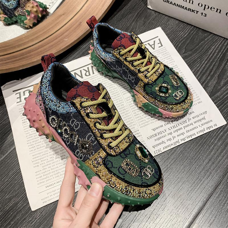 Spring Autumn New Explosive Rhinestones Shoes Women's Trendy Diamond-studded Vulcanized Leisure Shoes Thick Sole Female Sneakers