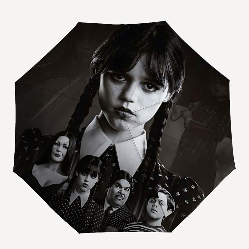 

1PC Wednesday Addams Print Umbrella, Featuring Automatic Folding, And Shielding. This Sturdy And Durable Umbrella with Eight Ribs Is Convenient for Ou