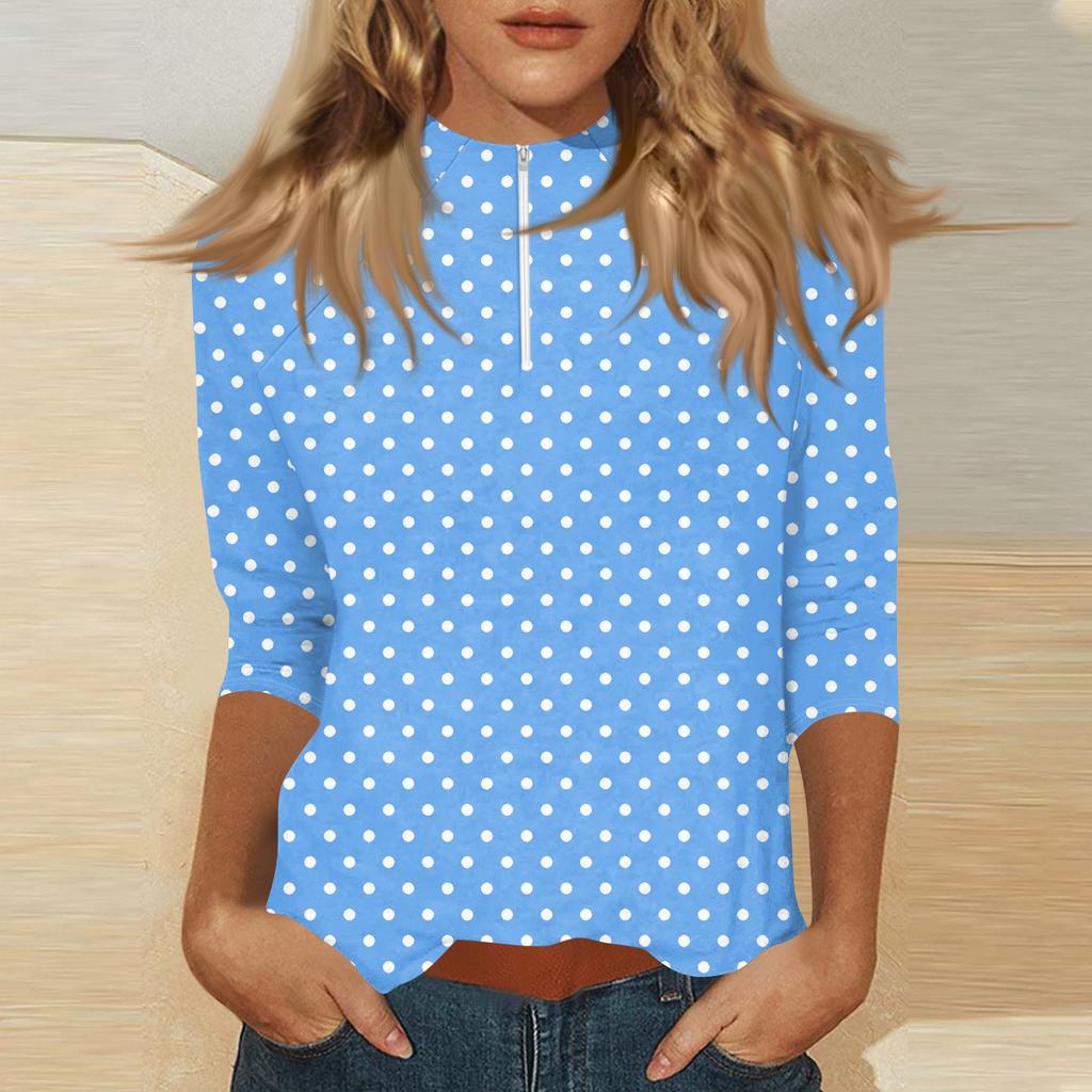 Damen Oberteil mit Stehkragen, 3/4 Ärmeln und Reißverschluss, hoch