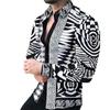 Trendy long-sleeve shirt with ornate striped design, elegant and stylish.