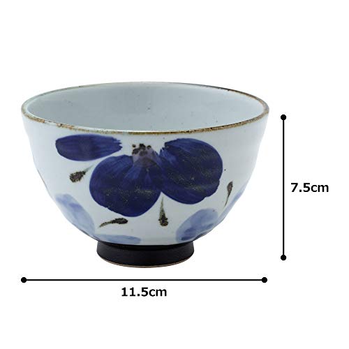 Hasami ware rice bowls (large) with layered flower pattern, blue, set of 3, 12363