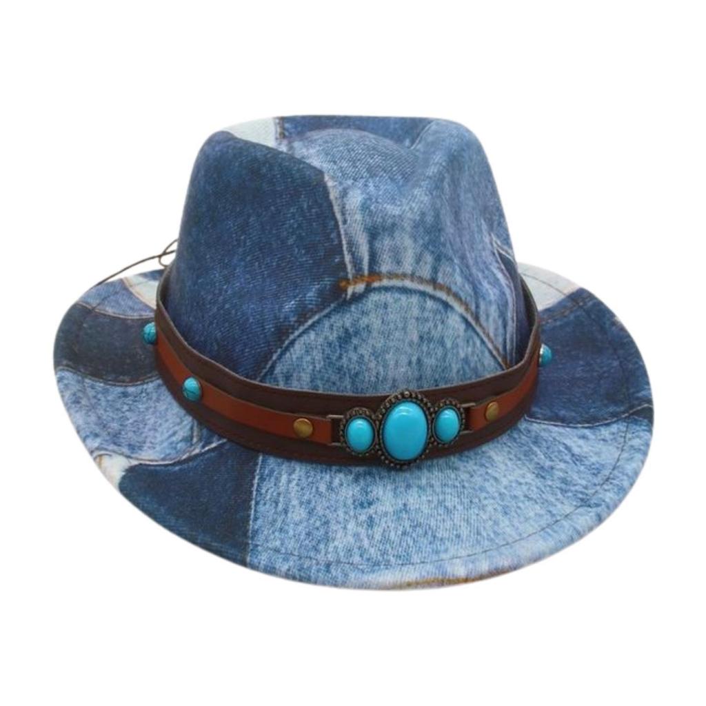 Children'S Travel Vacation Sunscreen Hat Retro Denim Splicing Top Hat Ethnic Style High-End Jazz Hat