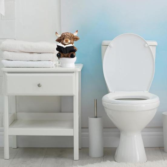 3 Stück Badezimmer Hochlandkuh Figur Baden Buch Lesen Toilettenpapier Hochlandrind Harz Statue Skulptur Dekoration Ornament Kälberliebhaber Geschenke