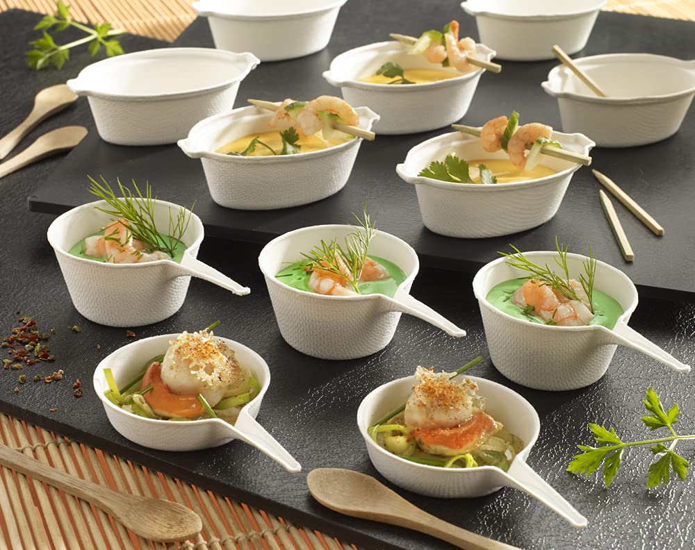 SOLIA Disposable Bowls, 30ml, Pack of 50, Paper Plates, Eco-Friendly Pulp, French Cuisine, VO57007