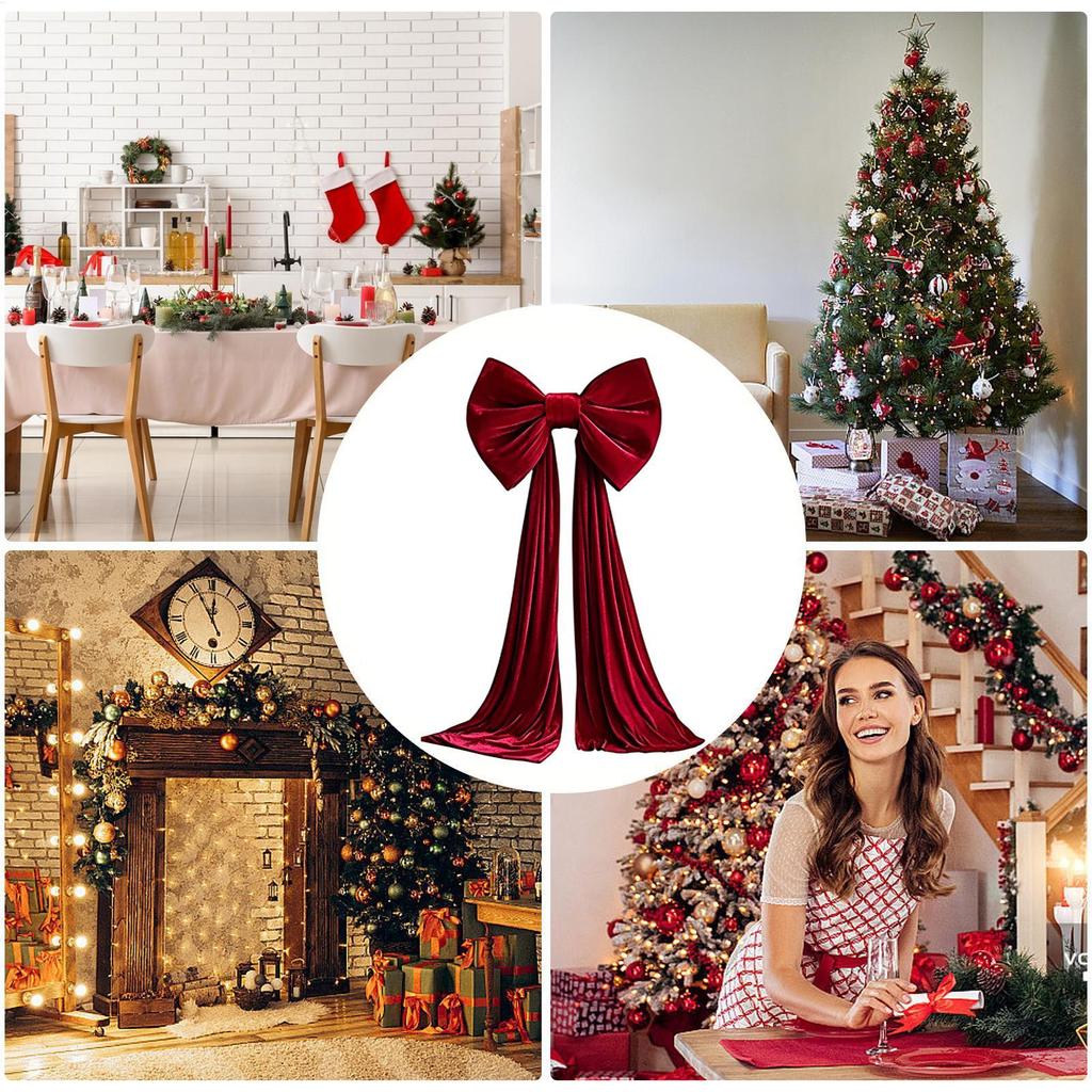 11x111cm Velvet Christmas Bow, Large Holiday Door Wreath Decor, Multifunctional Ornament For Tree Stair Fireplace Thanksgiving