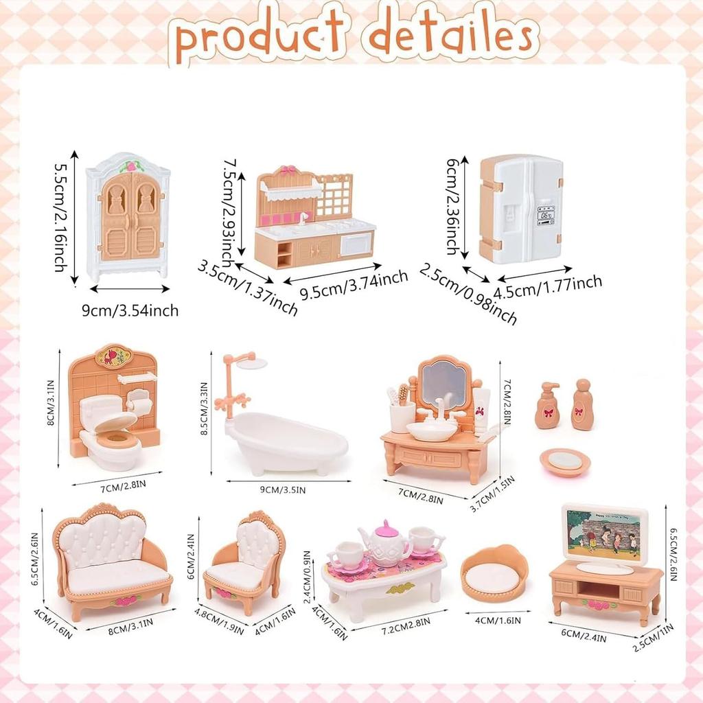 TOBBOMEY Miniaturní nábytek pro domeček pro panenky s realistickou mini postelí a mini doplňky do domu pro hru na malý nábytek, modely pro pohovku, hru, děti,
