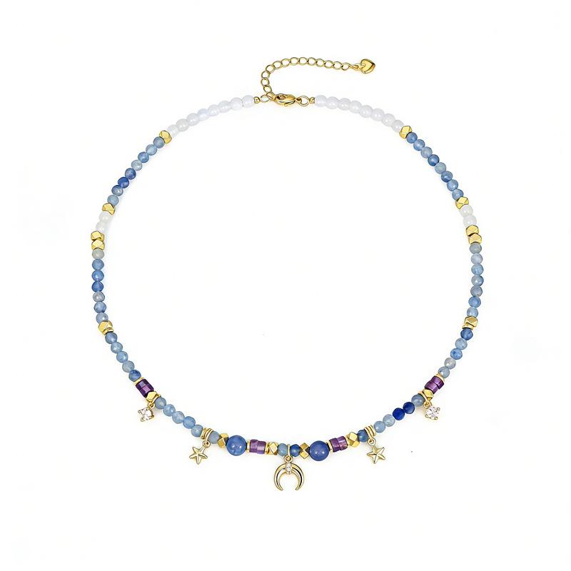 Arvaleff Blue-Purple Copper Pendant Necklace: Retro Ethnic Style Beaded Stone Necklace for Women золотой