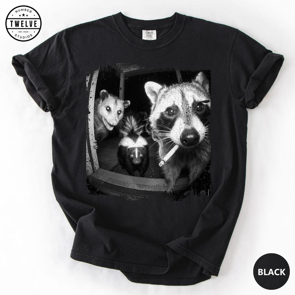 Trash Panda Night Crew Shirt, Funny Raccoon Opossum Skunk Tee, Feral Goblincore Gift for Women, Trail Cam Critter Humor Top, Possum Lover