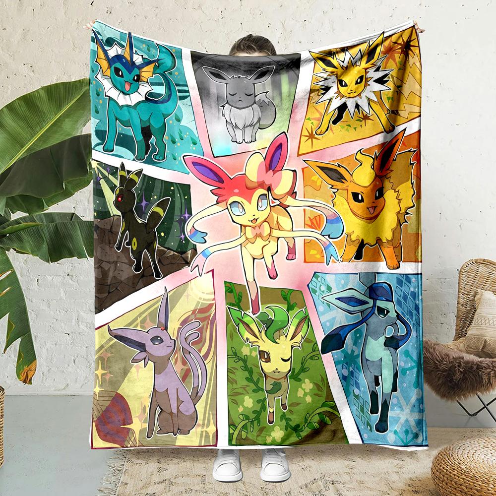 Japanese Games Pokemen-Eevee Cartoon Blanket Soft Fluffy Plush Blanket Sofa Office Quilt Throw Picnic Beach Towel Luxury Gift