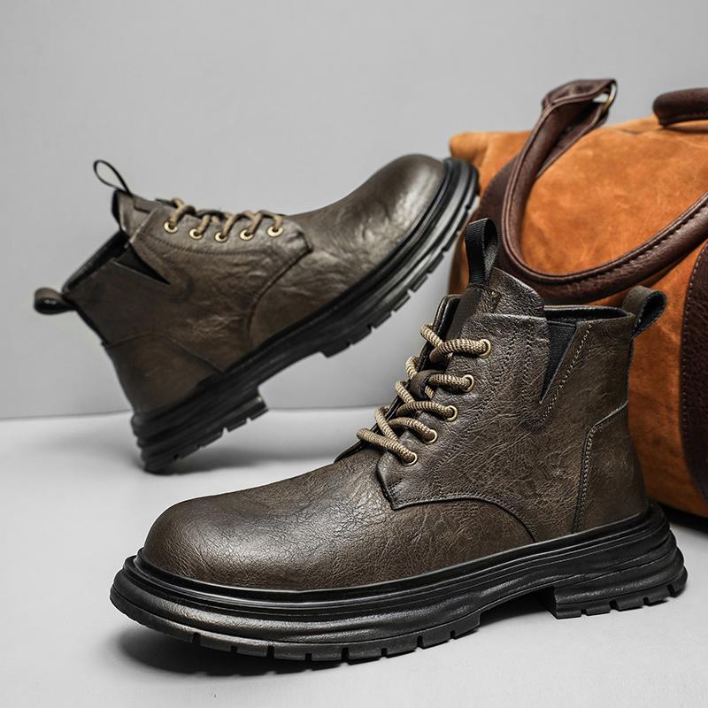 

Fashion Men s New Ankle Boots Luxury Brand Male Motorcycle Boots Handmade Male Comfortable High Top Shoe Outdoor Mens Sneakers 48 коричневый