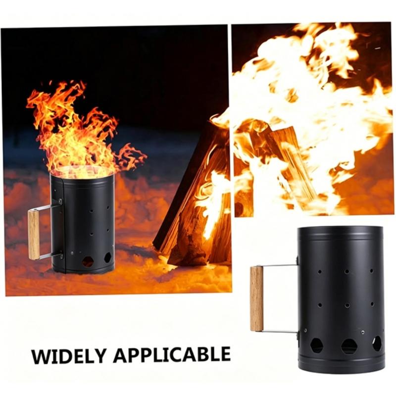 Metal Charcoal Lighter Bucket With Heat Resistant Handle Fires Starter Chimney for Outdoor Barbecue Cooking Camping