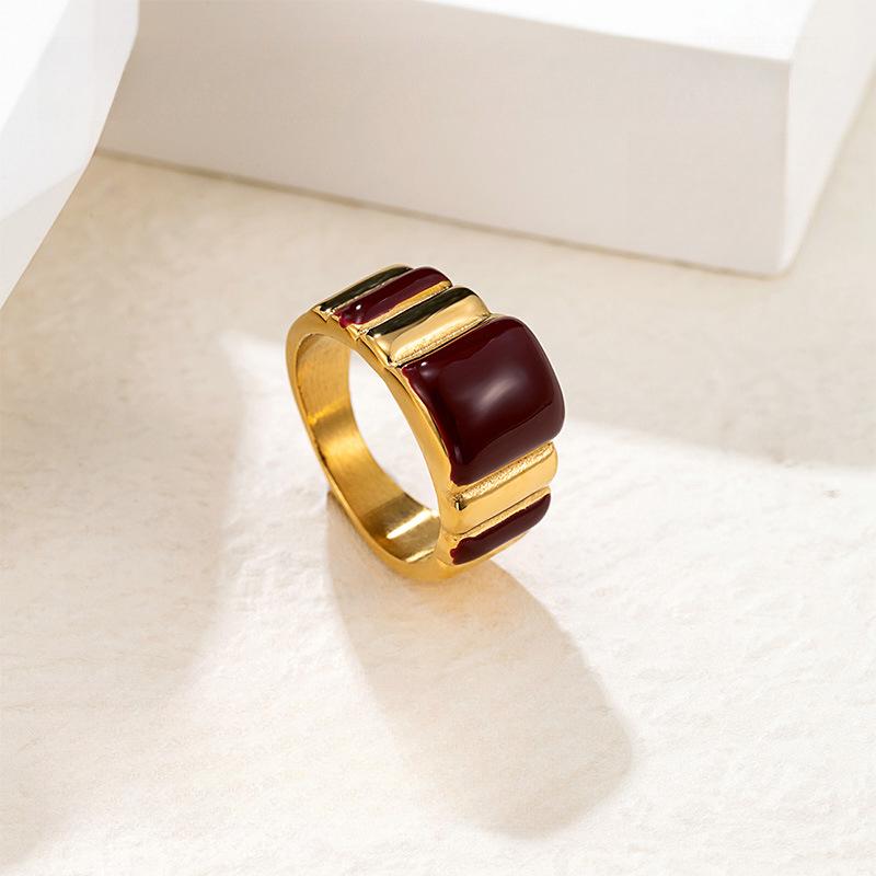 New Year's Gift Geometric Wide-faced Burgundy Dripping Oil Ring Female Niche High-end Index Finger Ring for Girlfriend