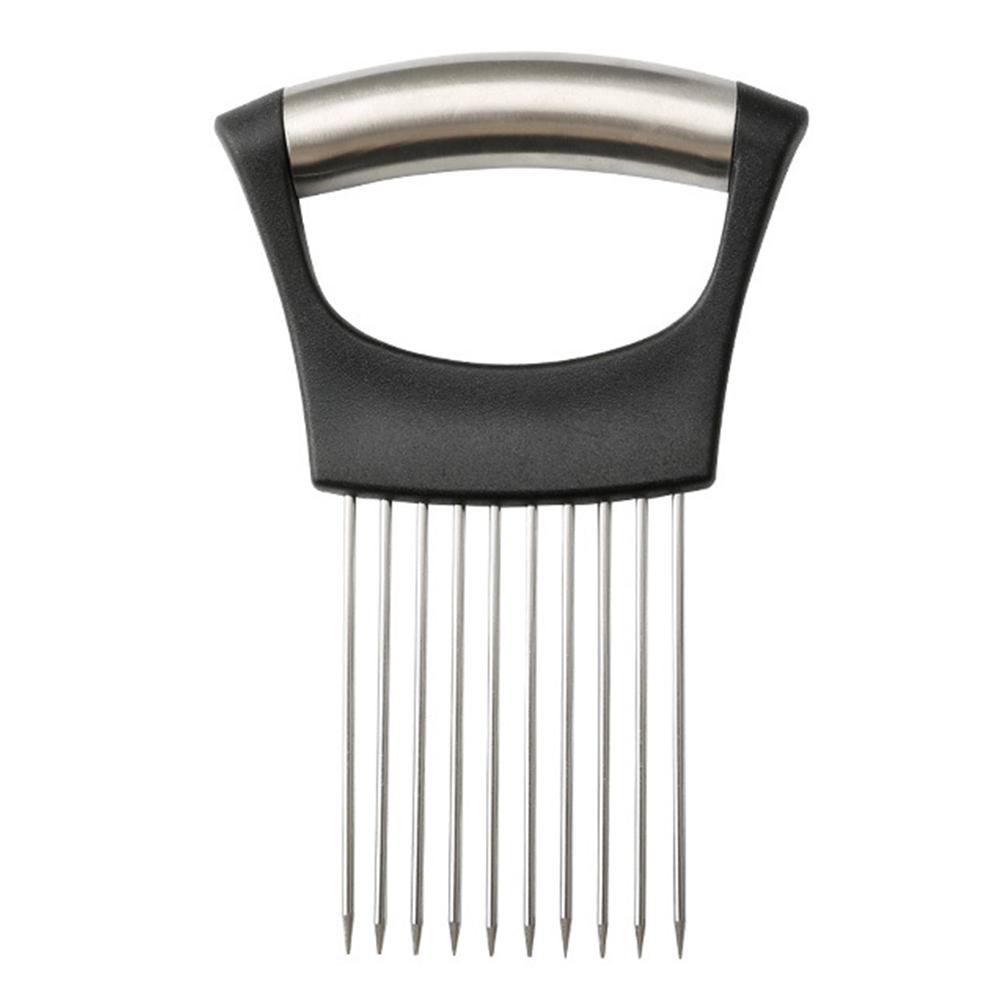 

1/2 шт., легко нарезающий лук, держатель для резки, кухонные принадлежности, вилка из нержавеющей стали, держатель для томатов, слайсер для еды