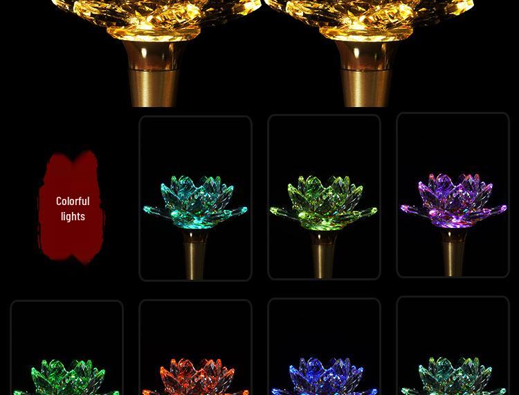 Copper LED Crystal Lotus Multi-Color Buddha Offering Lamp for Home Worship