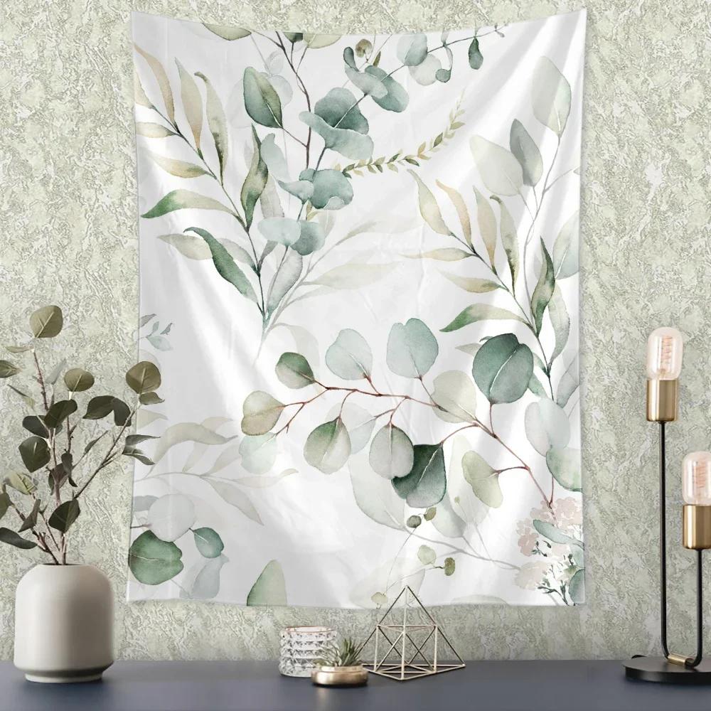 Ink Wash Leaf Plant Tapestry Wall Hanging Simple Modern Art Hippie Bohemian Living Room Bedroom Home Decor Background Cloth