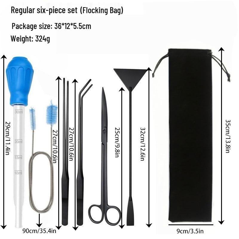 Aquatic Plant Tool Set: Stainless Steel Scissors, Carbon Black Tweezers, Poop Sucker, Fish Tank Cleaning Supplies