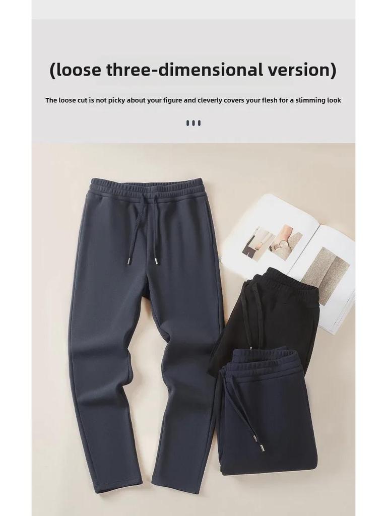 Pantaloni da tuta casual da uomo in lana-seta caldi foderati in velluto larghi per primavera, autunno e inverno