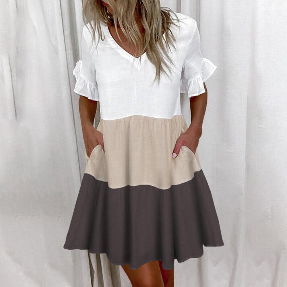 Floral Print Short Sleeve Summer Casual Loose Dress Women Plus Size Loose Suit V Neck 2021