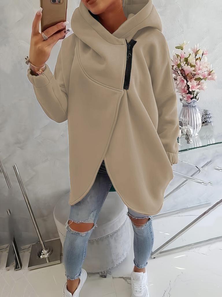 Women's Long Sleeve Casual Black Hoodie Sweatshirt with Front Pockets and Zippered Hood
