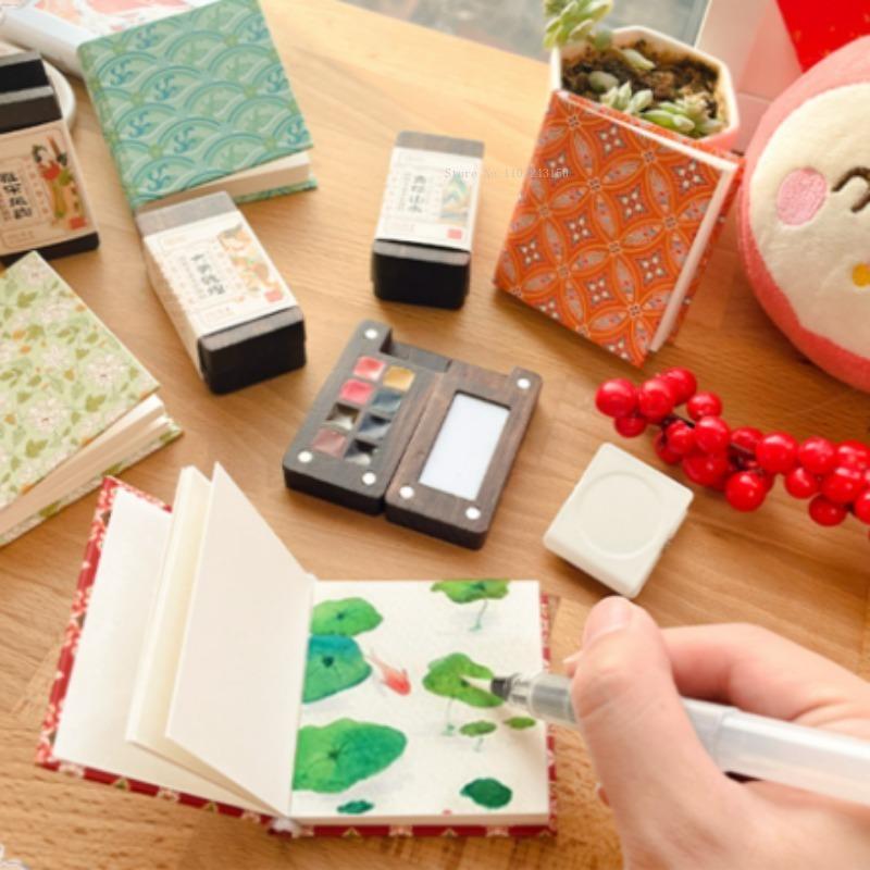 Mini Portable Watercolor Pigment 8 Colors 0.2ml Solid Packaging Wooden Box Set Diary Travel Painting Portable Art Watercolor