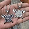 Necklace Nordic Viking Odin Logo Double Ax Pendant for Men and Women