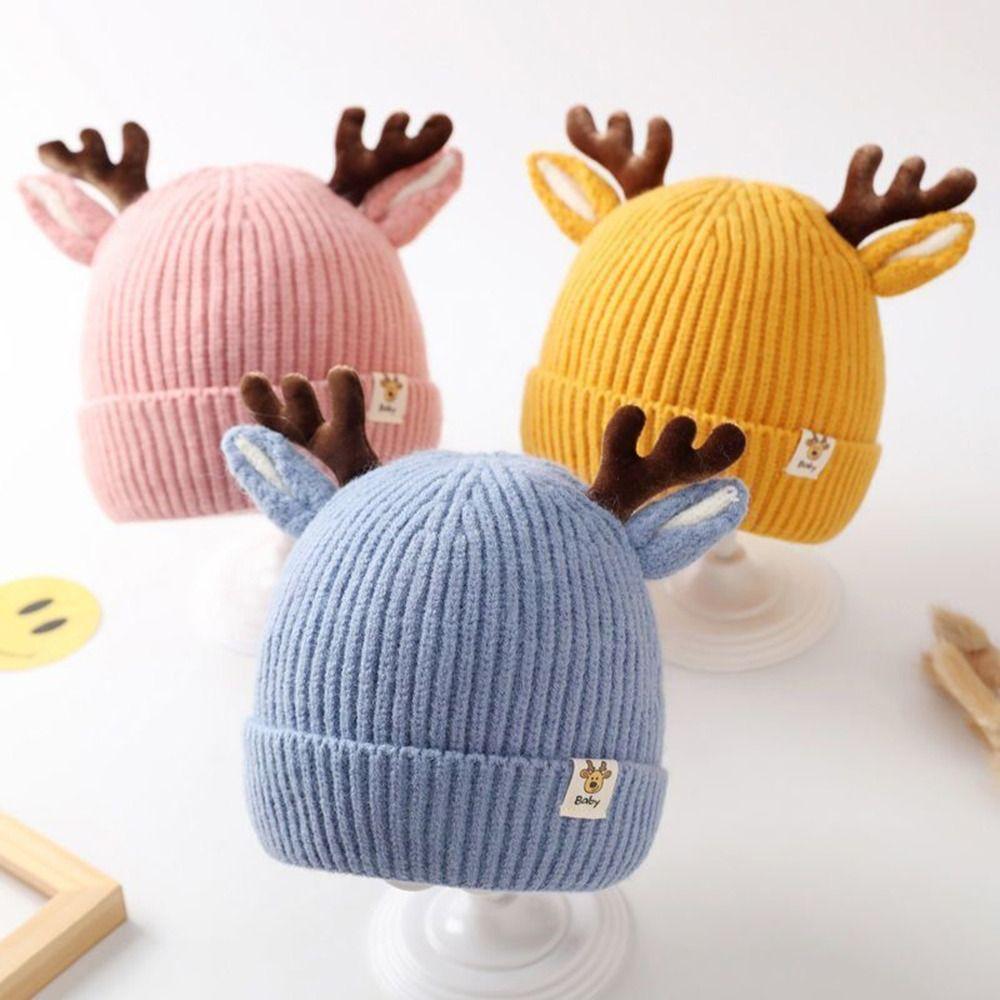 Elk Antlers Warm Knitted Hats Thickened Ear Protection Hats Pullover Princess Cap  Autumn Winter