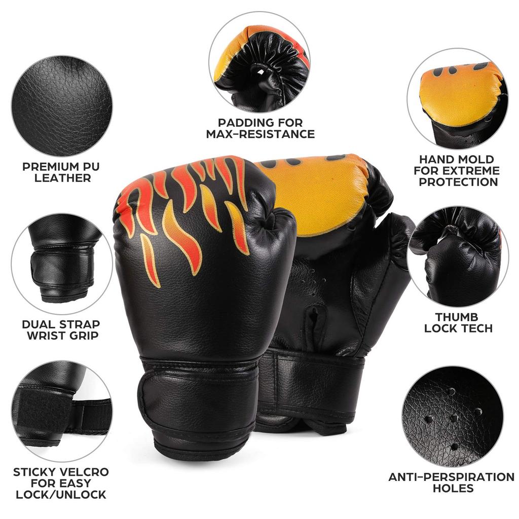 Odoland Set of Punching and Kicking 6oz Boxing Gloves with Premium PU Laser Kick Perfect for Kids and Striking Muay and Beginner Practice 3-Piece