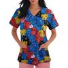 Women's V-neck Printed Short-sleeved Work Clothes With Side-slit Pockets And Uniforms
