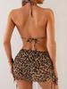 Leopard Print Bikini Set With Polyester Fabric And Padded Hanging Neck For Water Sports