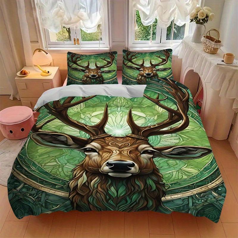 3pcs Deer Forest Soft Comfortable Bedding Set, For Bedroom, Guest Room And Dorm, All Season Use, High-Definition Printing, Machine Washable 129