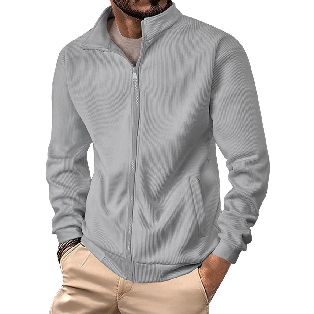 Men's Solid Color Corduroy Zipper Jacket Men's Sports Large Size Casual Jacket