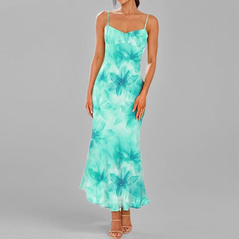 

Весна Новая Женская Одежда Элегантное Платье-сарафан с Растительным Принтом, Облегающее Бедра S