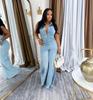 VIONA Women Denim Sleeveless Single Breasted Wide Leg Jeans Jumpsuit Halter Neck Backless Summer One Piece Suit Playsuits