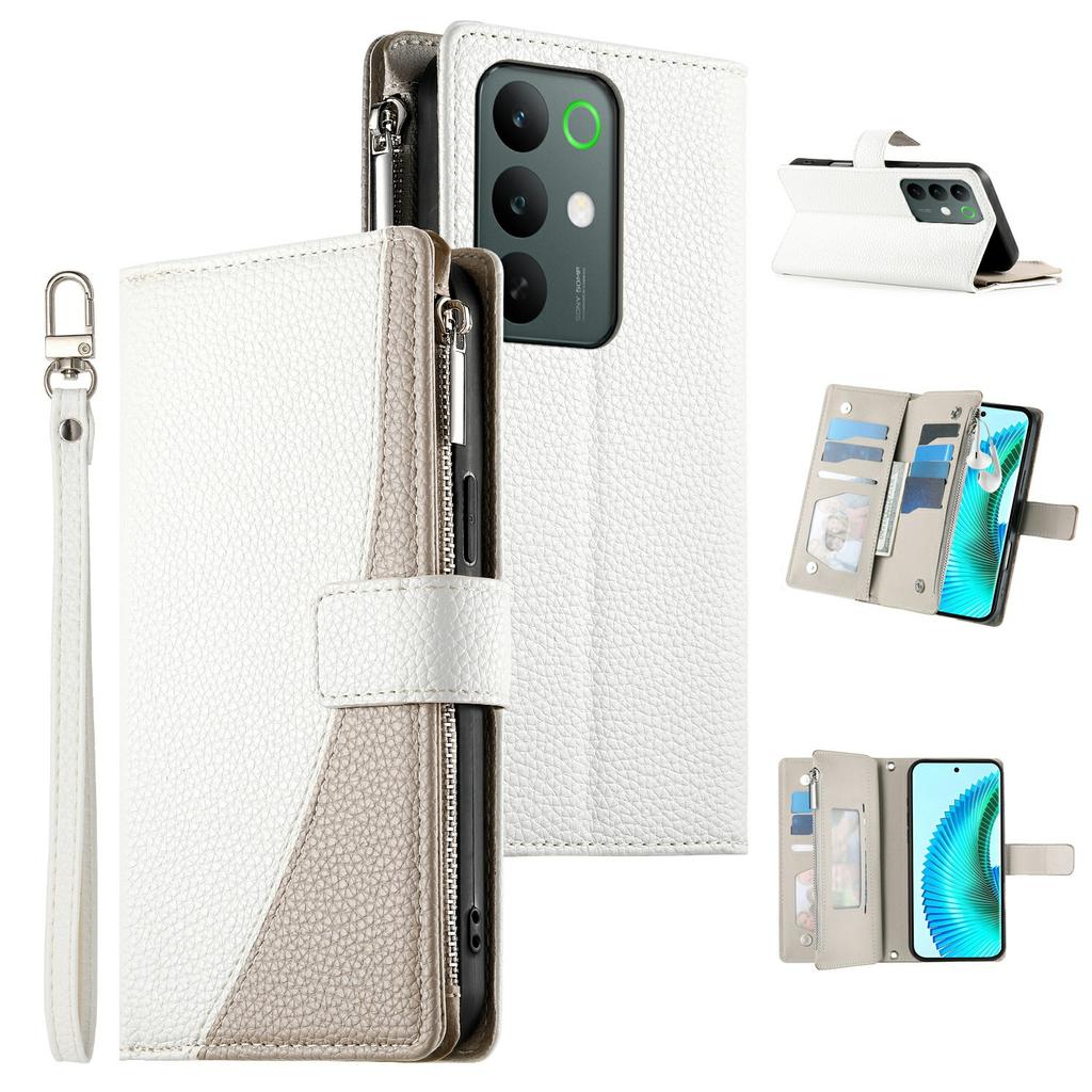 For Realme C85 5G Case Zipper Wallet Color Splicing Leather Flip Phone Cover with Straps