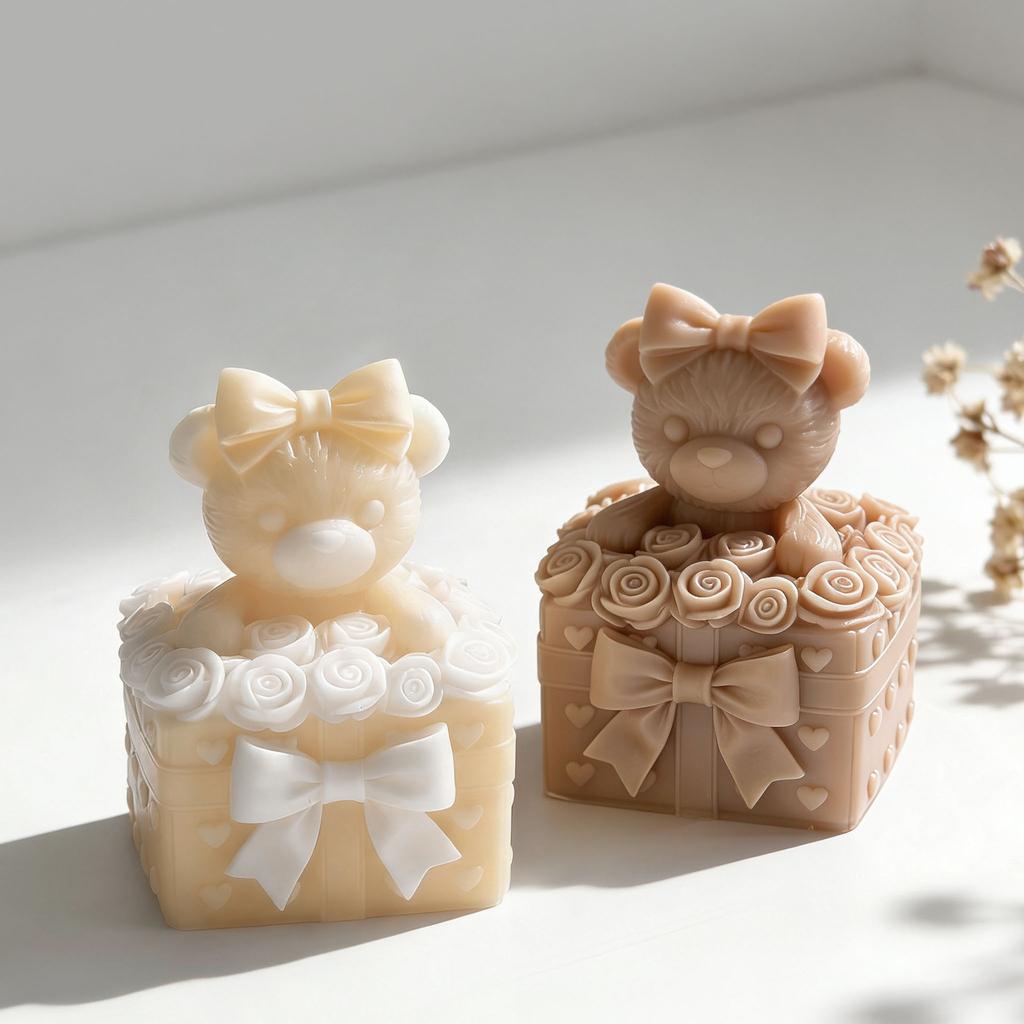 Presentförpackning Fluga Nalle Silikonljusform DIY Alla hjärtans dag-presenter Aromgipsformar Handgjorda tvål Söt nalleform Form