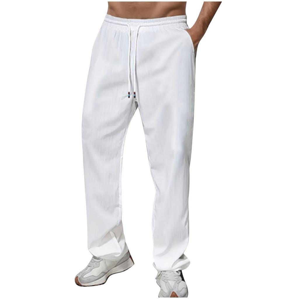 Men's Athletic Casual Pants, Straight Leg Loose Fit Pocket Drawstring Trousers