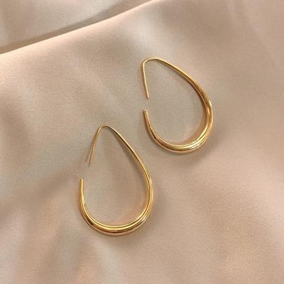 New Trendy Goldon Metal Oval Hoop Earrings For Women Korean Fashion Lady Party Luxury Drop Earrings Girl's Daily Accessories