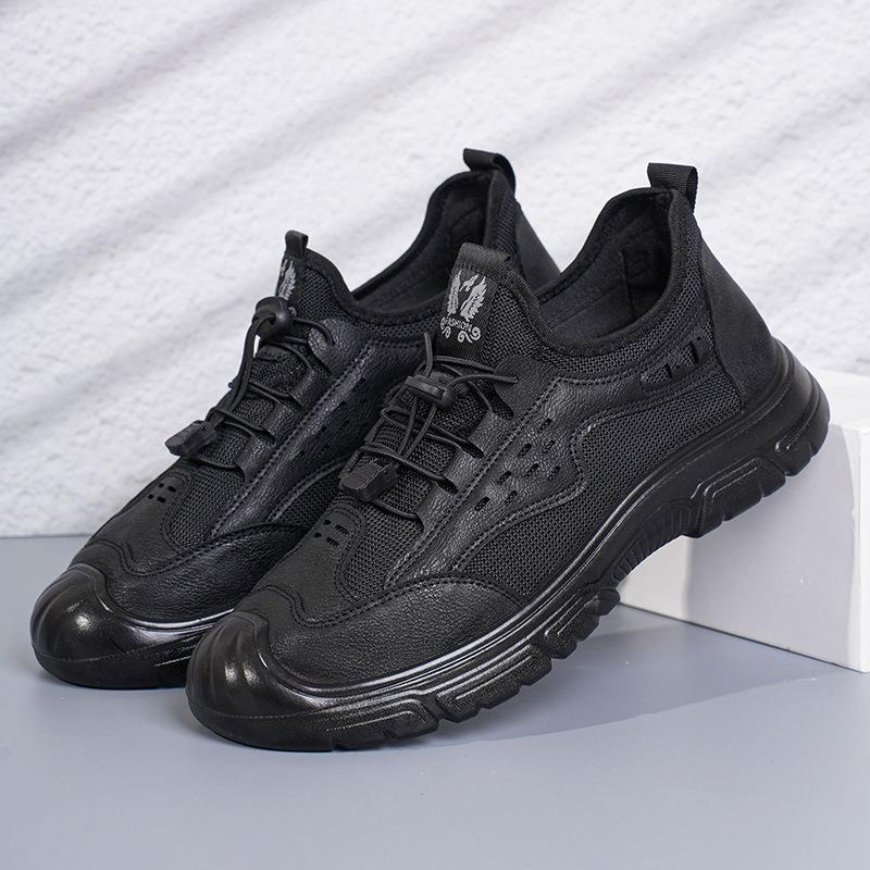 

Summer Men s Mesh Leather Breathable Casual Shoes Platform Non-slip Durable Tooling Shoes Men s Driving Running Casual Shoes New 39 чёрный
