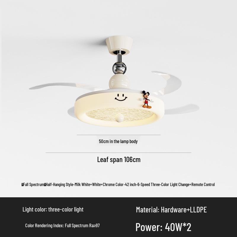 Cream Style Silent Ceiling Fan Light with Eye-Protecting Retro Design for Bedrooms and Children's Rooms