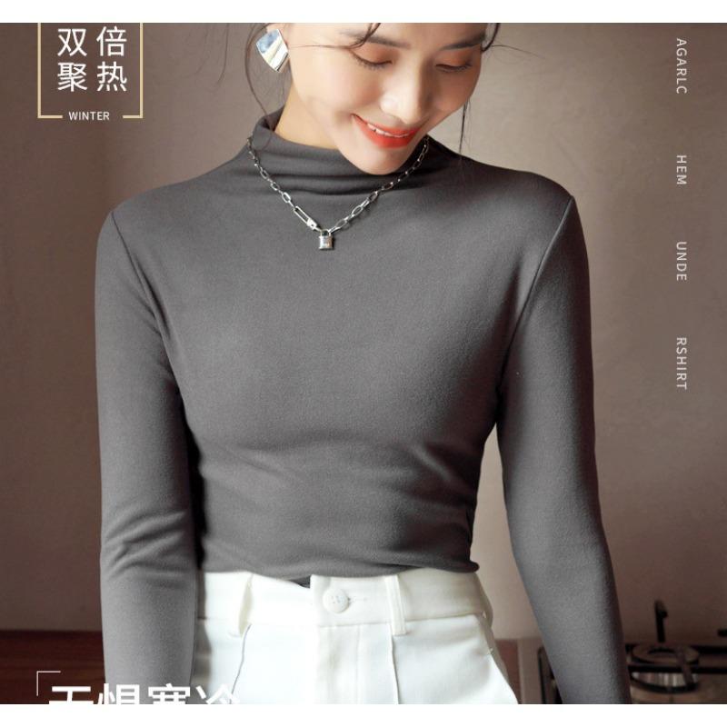 Half-high Neck Mid-collar Women's Bottoming Shirt Autumn and Winter Slim Solid Colour Tight Long-sleeved Shirt