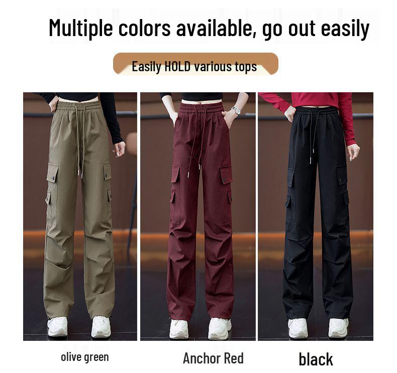 Ankela Women's Wide Leg Red Work Pants - Multi-Pocket, Straight Leg Casual Sports Pants for Autumn/Winter 2026.