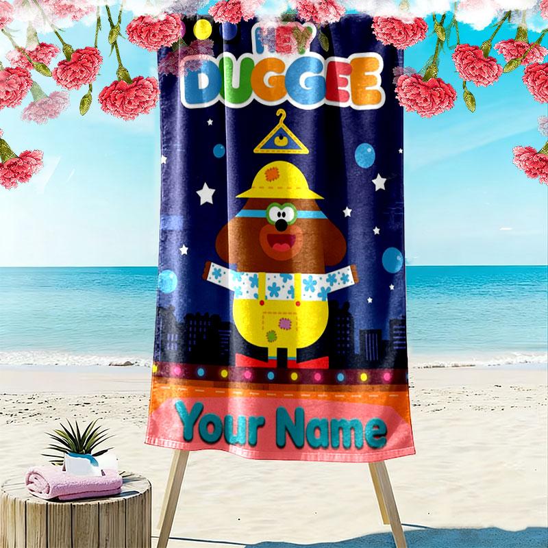 Hey Duggee Custom Name Print Beach Towel, Large Soft Quick Dry Towel for Beach Camping Swimming
