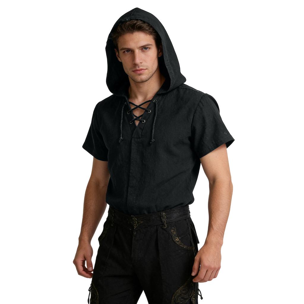 Men's Halloween Costume with Ruffled Collar - Steampunk Short Sleeve Hoodie